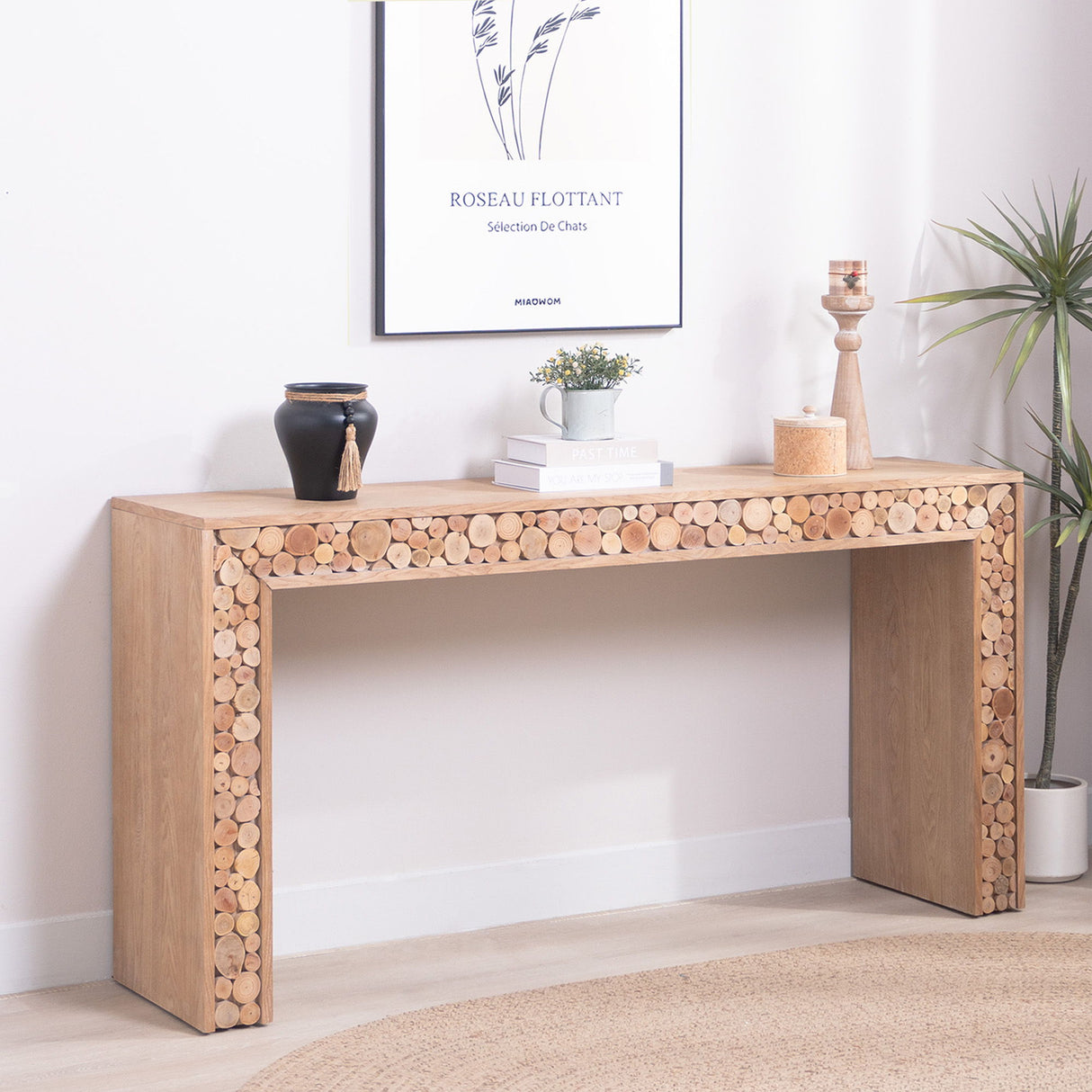 Rustic Wood Console Table With Natural Log Accents, Entryway Table, Narrow Sofa Table, Hallway Accent Table, Modern Farmhouse Style - Natural