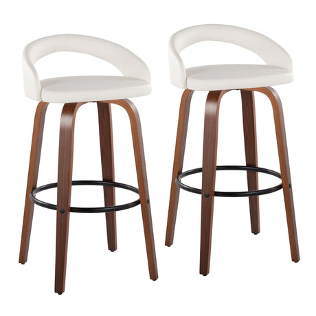 Grotto - Upholstered Fixed-Height Barstool (Set of 2) - Walnut Wood