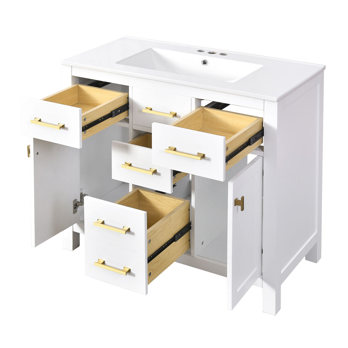 Bathroom Vanity With Sink, Cabinet With 4 Drawers & 2 Soft Close Doors, Rectangular Storage Unit For Bathroom