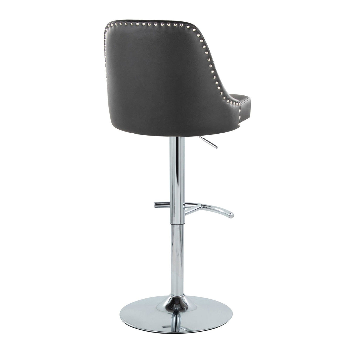 Marcel - Adjustable Barstool With Rounded T Footrest (Set of 2) - Chrome Metal And Black Faux Leather With Chrome Nailhead Trim