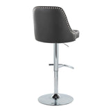 Marcel - Adjustable Barstool With Rounded T Footrest (Set of 2) - Chrome Metal And Black Faux Leather With Chrome Nailhead Trim