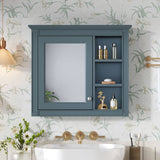 Wall-Mounted Medicine Cabinet With Mirror, Adjustable Shelves, Rectangular Design - Blue