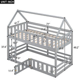 Twin Over Twin House Bunk Bed With Fence And Door