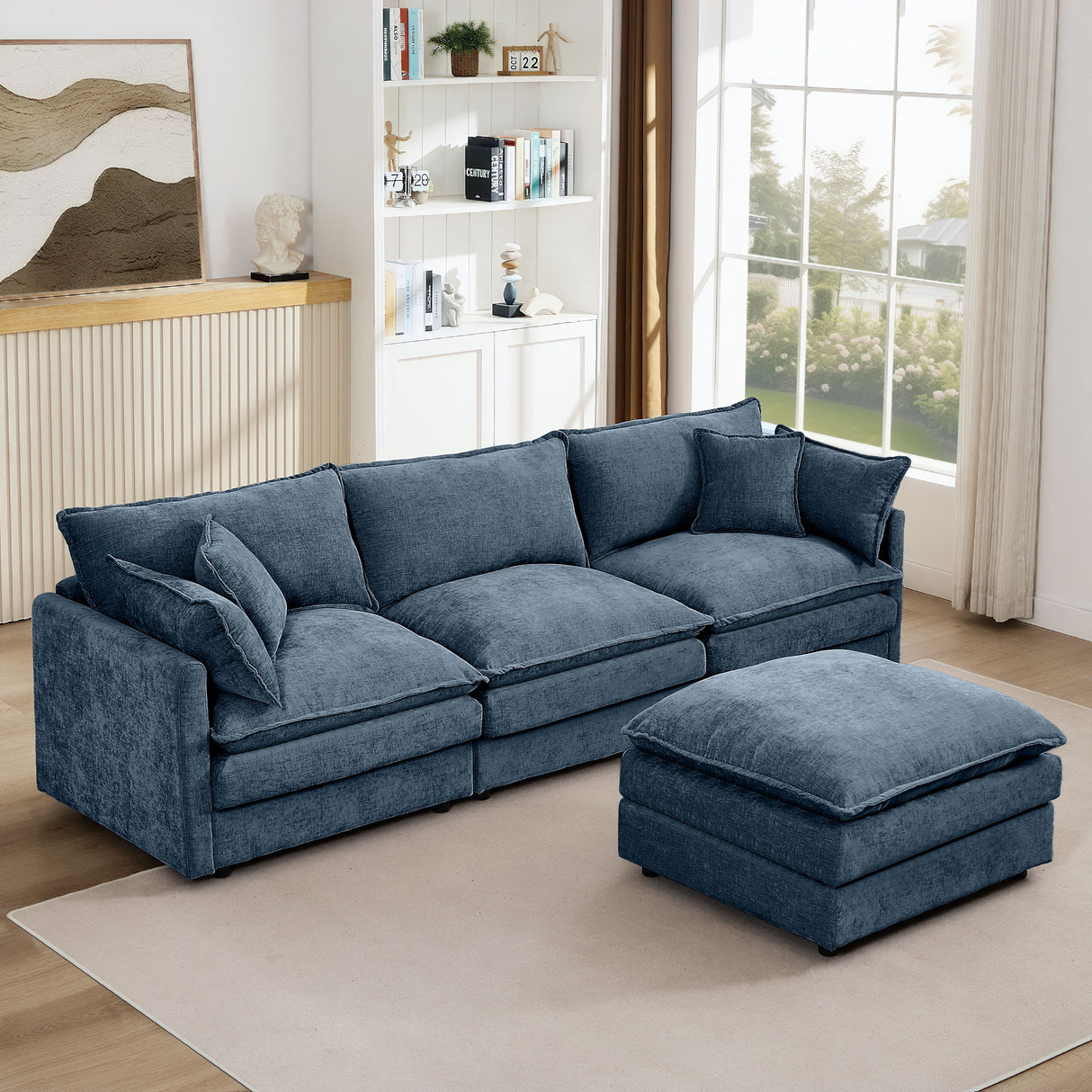 L Shaped Modular Sectional Sofa With Movable Ottoman, 3 Seater Comfortable Seating