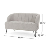 Modern Loveseat With Channel Stitching And Iron Legs - Light Gray