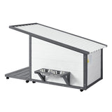 Modern Design Outdoor Dog House With Food Bowl And Wheels Pine - Gray / White