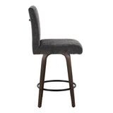 Hannah - Fixed-Height Counter Stool With Swivel And Round Black Metal Footrest (Set of 2) - Walnut Glazed Wood