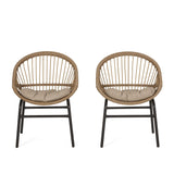 Outdoor Accent Chair With Curved Back And Basket Frame, (Set of 2) - Light Brown / Beige