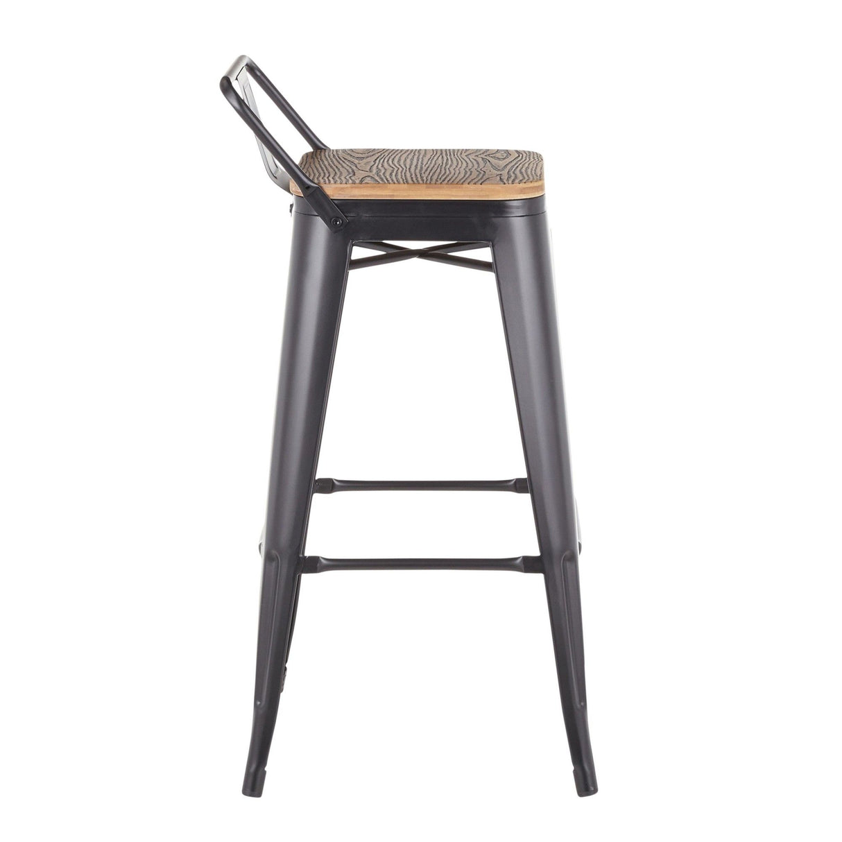 Oregon - Industrial Low Back Barstool (Set of 2) - Black Metal And Wood-Pressed Grain Bamboo