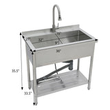 Stainless Steel Freestanding Utility Sink With Pull Out Faucet, Large Single Bowl - Brushed Nickel