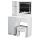Fashion Vanity Desk With Mirror And Adjustable Lights, Makeup Table Set With 2 Drawers - White