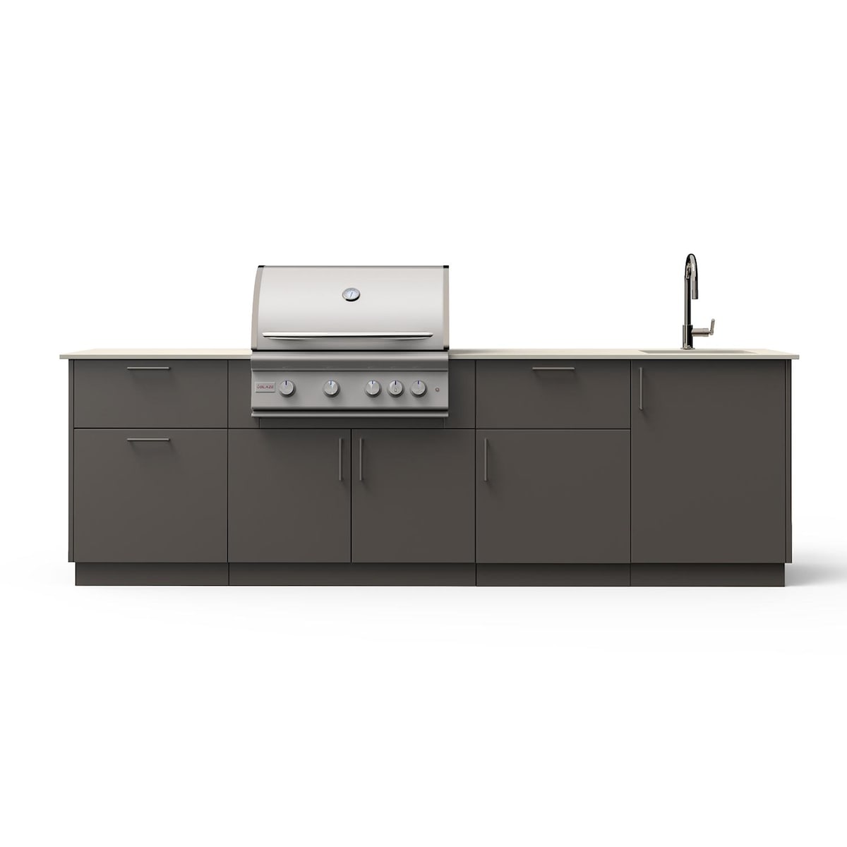 Blaze Sunset 10-Ft Outdoor Kitchen Island w/ 32-Inch LTE+ Propane Grill, Sink in Gunmetal w/ Aeris Countertop