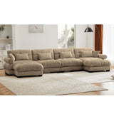 Modern Sectional Sofa With Ottoman, Round Bolster Armrests, Waist And Throw Pillows