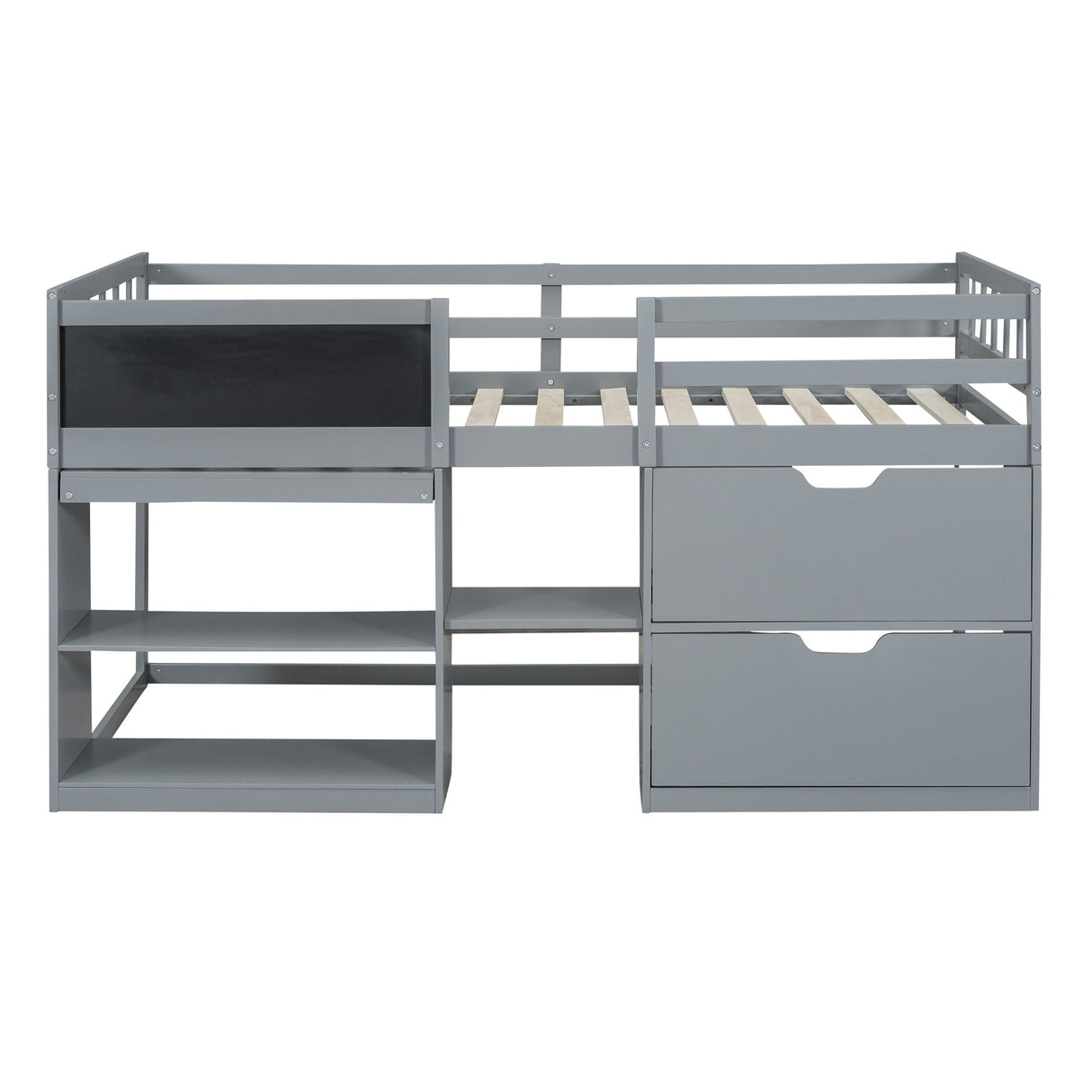 Low Loft Bed With Rolling Desk, Shelf And Drawers