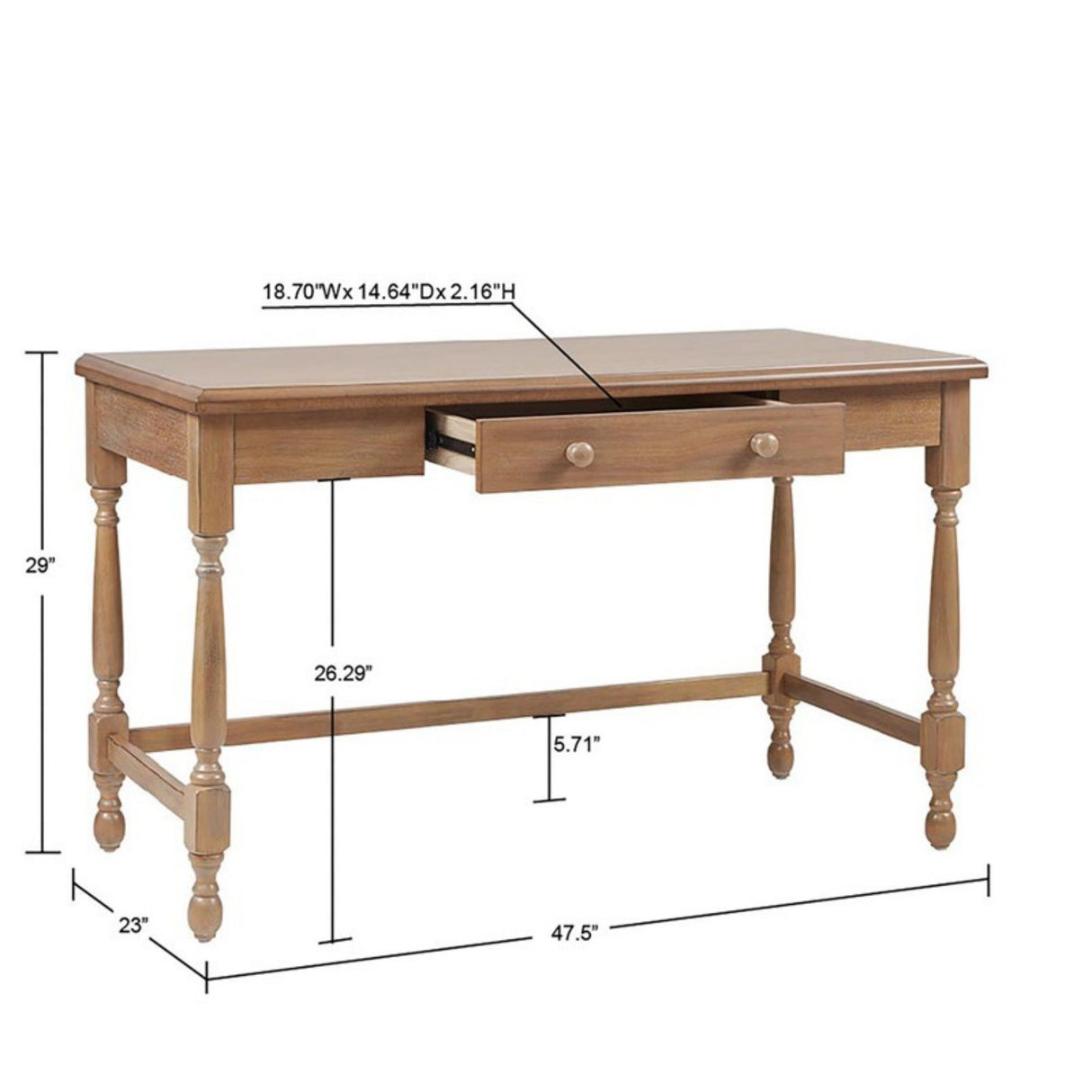 Tabitha - Desk With Drawer And Turned Legs - Natural