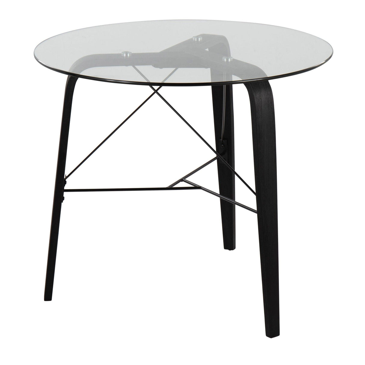 Trilogy - Mid-Century Modern Round Dinette Table - Black Wood With Clear Glass Top