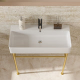 Ceramic Console Bathroom Sink With Overflow