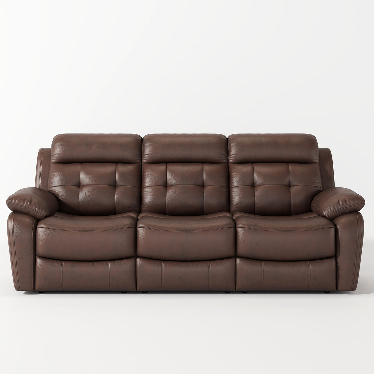 Genuine Leather Non Power Reclining Sofa With Drop Down Table, Stainless Steel Cupholders And Magazine Bag