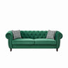 Mid Century Chesterfield Velvet Fabric Sofa With Roll Armrest & Nailhead, Green, 87 Inches