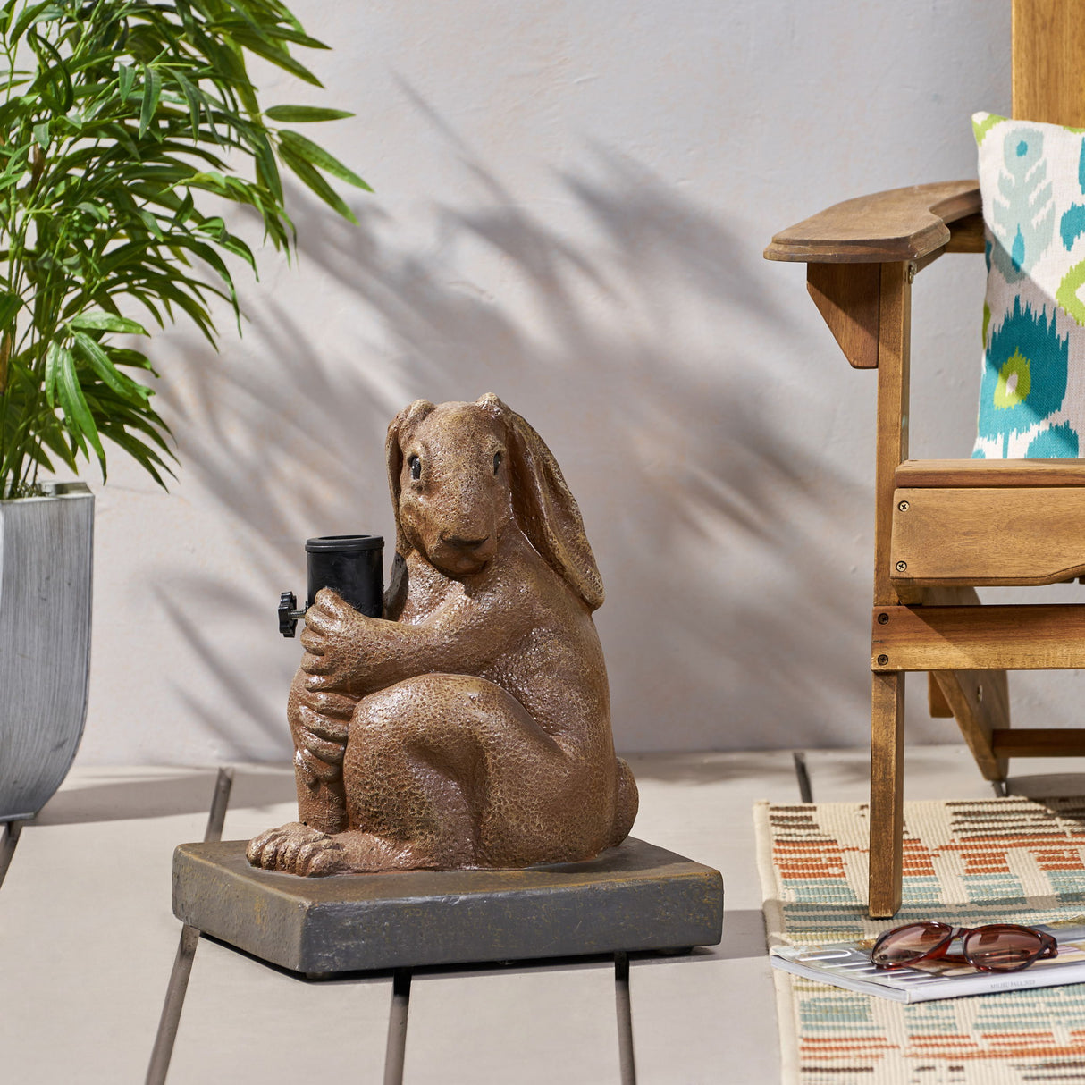 Hand Crafted Rabbit Umbrella Base With Playful Design - Light Brown
