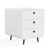 Modern Night Stand Storage Cabinet For Living Room Bedroom, Steel Cabinet With 3 Drawers, Bedside Furniture, Circular Handle - White