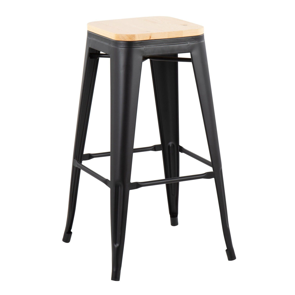 Oregon - Contemporary Barstool (Set of 2) - Black Steel And Natural Wood