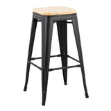 Oregon - Contemporary Barstool (Set of 2) - Black Steel And Natural Wood