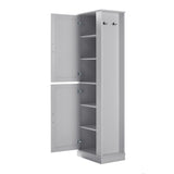 Tall Freestanding Bathroom Storage Cabinet With Adjustable Shelves And Side Hooks