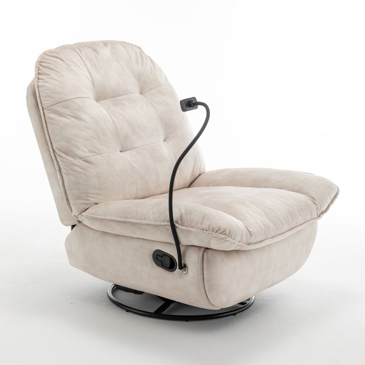 Modern Swivel Gliding Recliner Chair With Rocking Function And Phone Holder, Large Comfortable