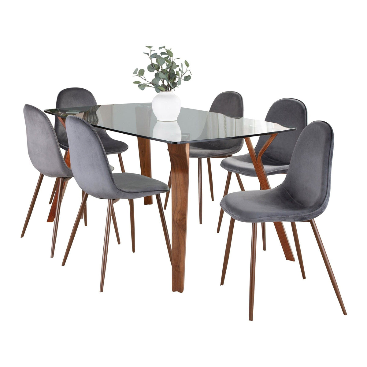 Folia - Pebble 7 Piece Dining Set - Dark Gray And Dark Brown