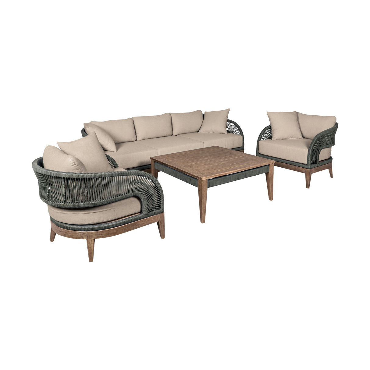 Orbit - 4 Piece Outdoor Patio Conversation Set - Weathered Eucalyptus / Taupe