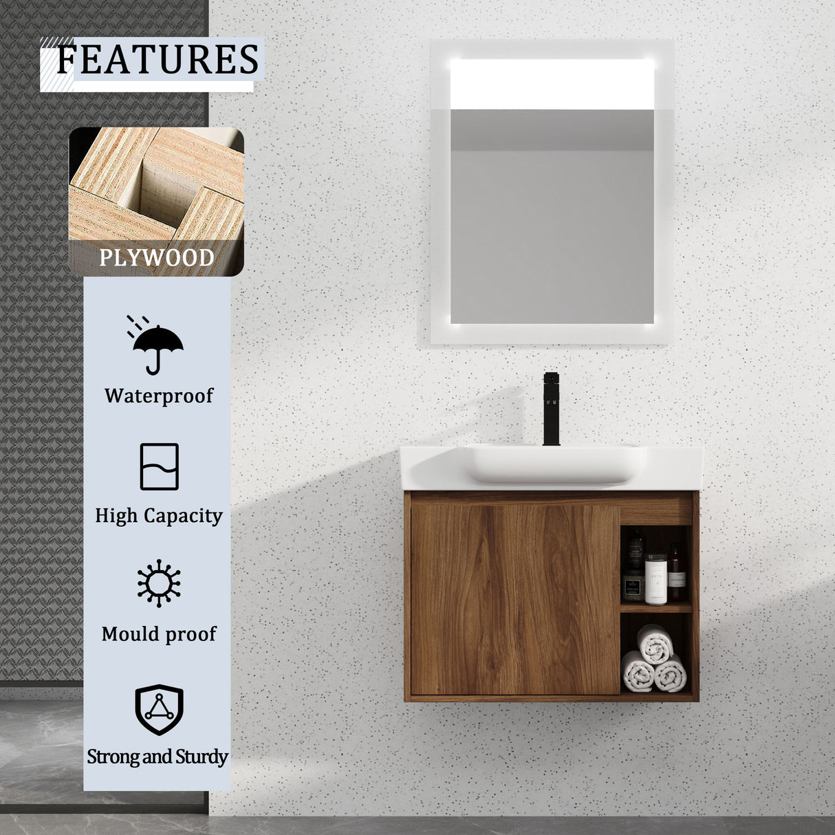 Wall Mounted Bathroom Vanity With Sink & Soft Close Door