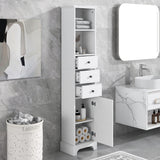 Tall Storage Cabinet With 3 Drawers And Adjustable Shelves For Bathroom