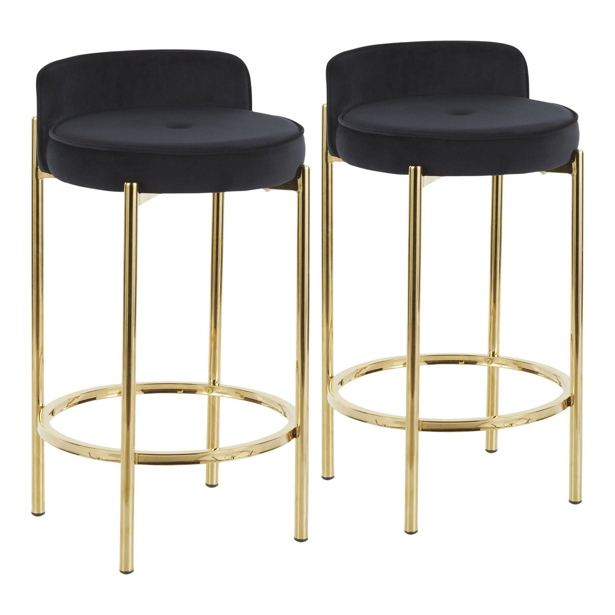 Chloe - Contemporary Counter Stool (Set of 2) - Gold Metal And Black Velvet