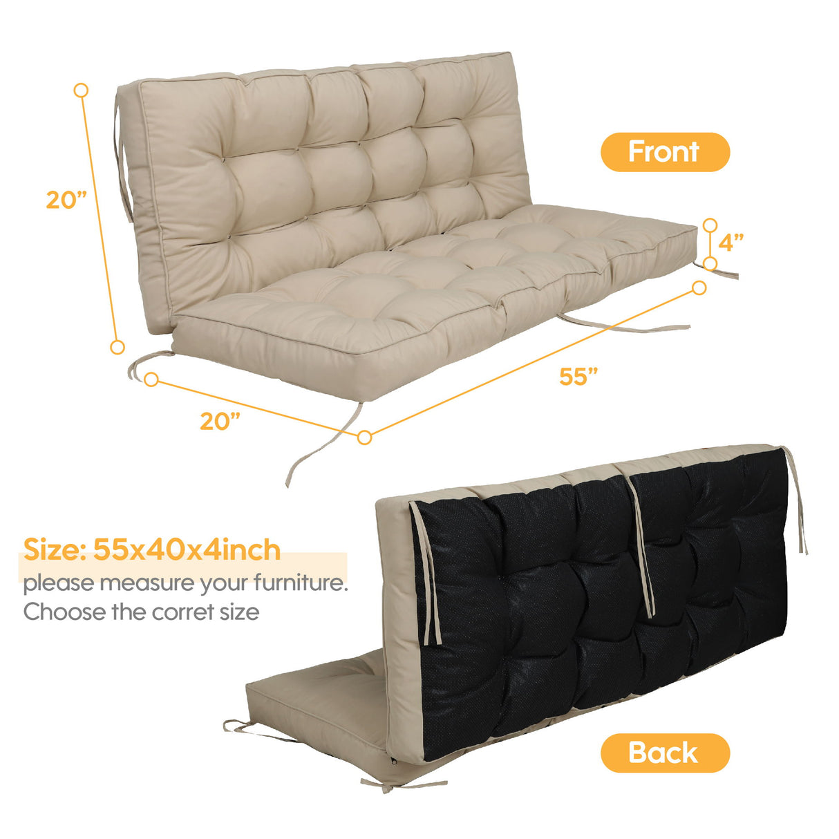 Outdoor Swing Seat Cushion Pad For 2 - 3 Seater Bench