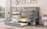 Stairway Bunk Bed With Storage And Guard Rail For Bedroom