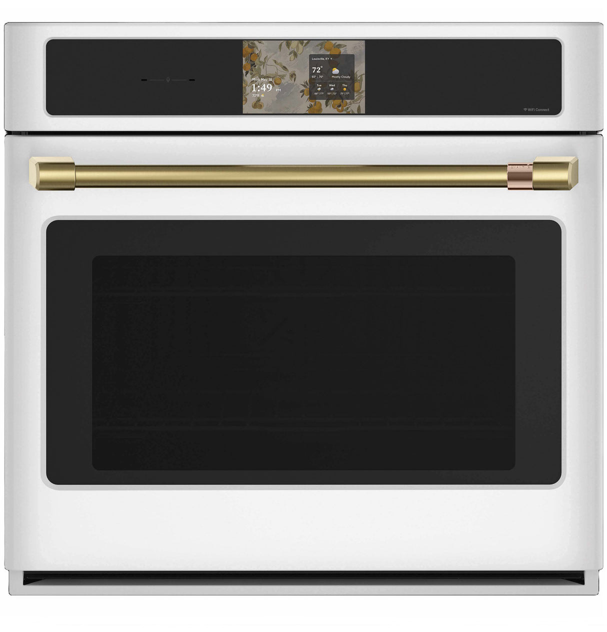 Café CTS90DP4ZW2 matte white wall oven installed in kitchen cabinetry