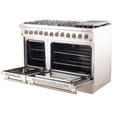 Forno Galiano FFSGS615648 48 Inch Freestanding Dual Fuel Range with 8 Sealed Burners, 6.58 cu. ft. Total Capacity, Continuous Cast Iron Grates, Griddle, and LP Conversion Kit Included: Stainless Steel