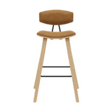 Fox - Bar Height Curved Back Wood Bar Stool With Faux Leather Seat