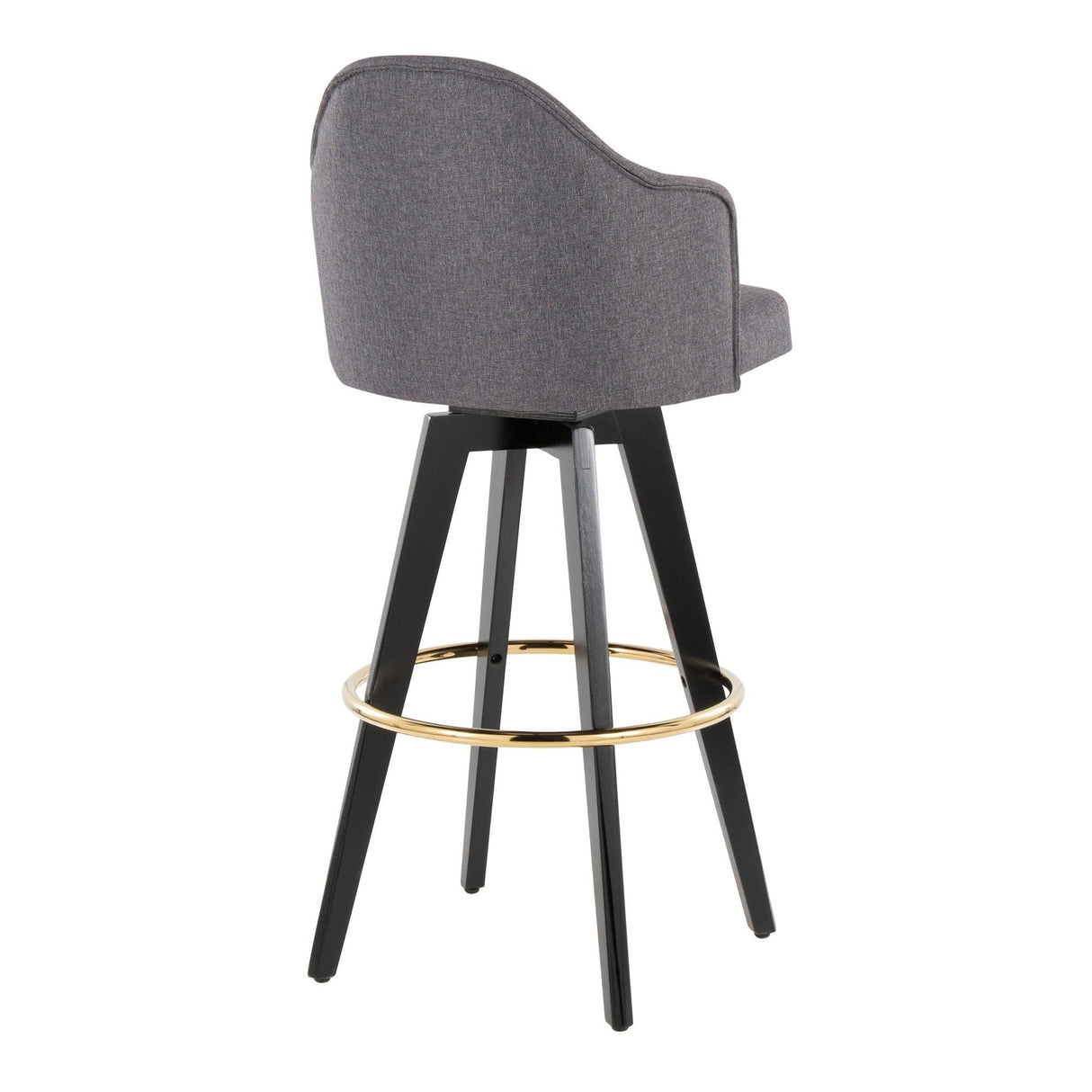 Ahoy - Upholstered Fixed-Height Barstool (Set of 2) - Black Base, Gold Footrest