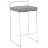Fuji - 26" Stackable Counter Stool (Set of 3) - White Metal With Gray Faux Leather Cushion