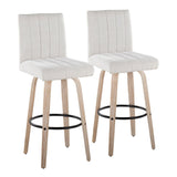 Hannah - 30" Fixed-Height Barstool With Swivel And Round Black Metal Footrest (Set of 2) - Whitewashed Wood