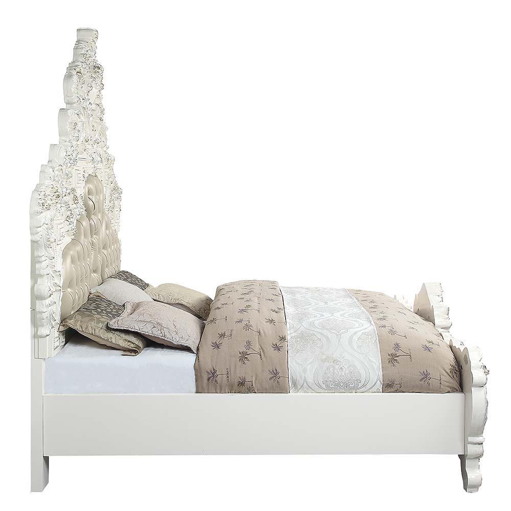 Vanaheim - Eastern King Bed - Beige Synthetic Leather & Antique White