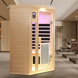 Low Emf Front Door With Heating Panel 2 Persons Hemlock Far Infrared Corner Indoor Sauna Room - Natural