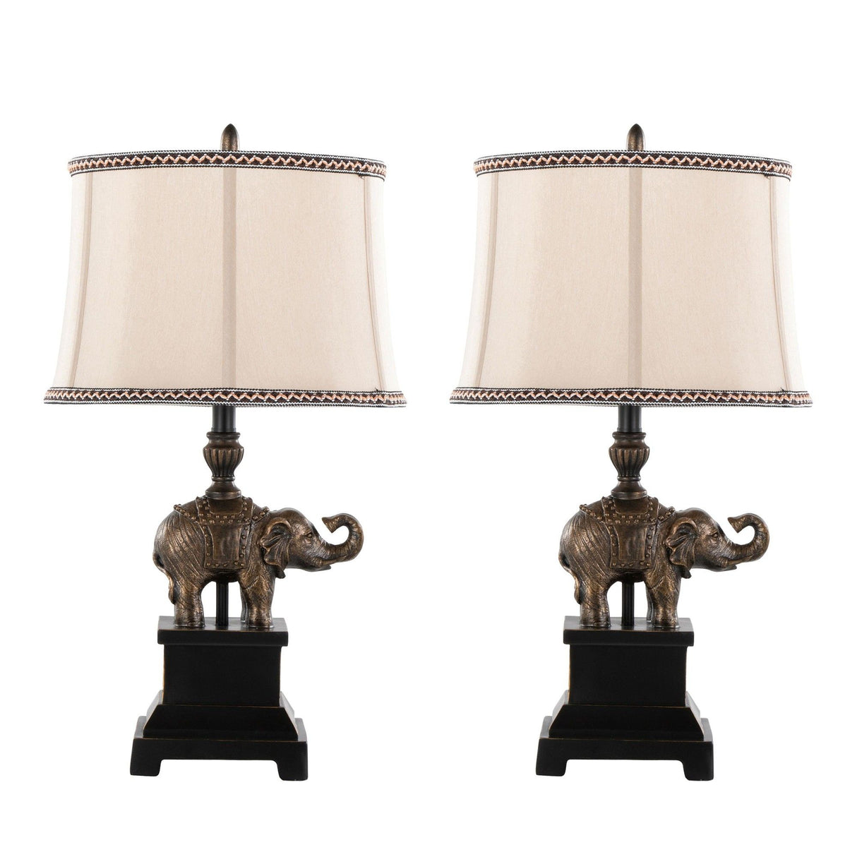 Elephant - 27" Table Lamp (Set of 2) - Bronze Polyresin With Natural Linen Soft Back Shade