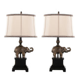 Elephant - 27" Table Lamp (Set of 2) - Bronze Polyresin With Natural Linen Soft Back Shade