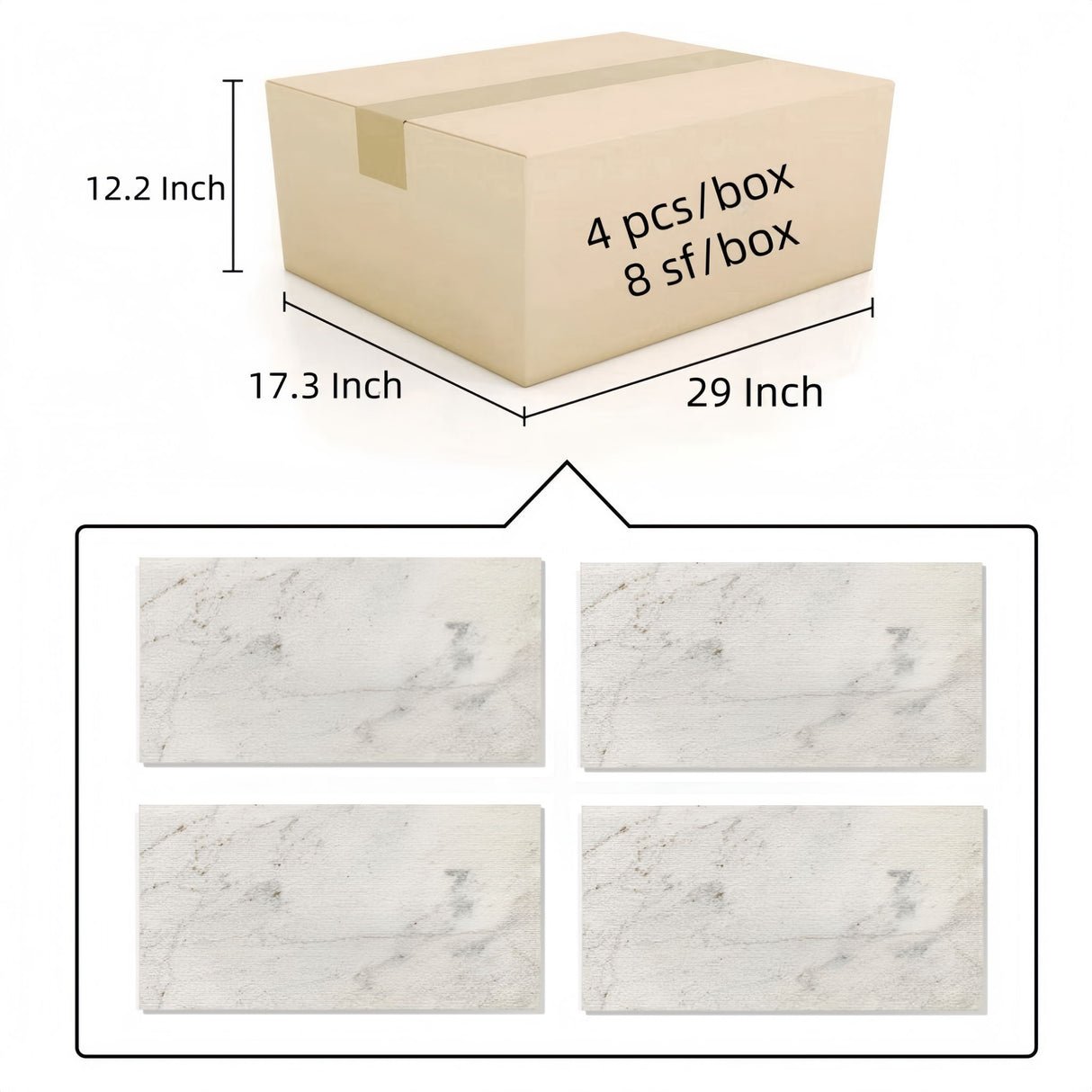 Textured Finished, 3D Tiles For Wall Decoration (Set of 4)