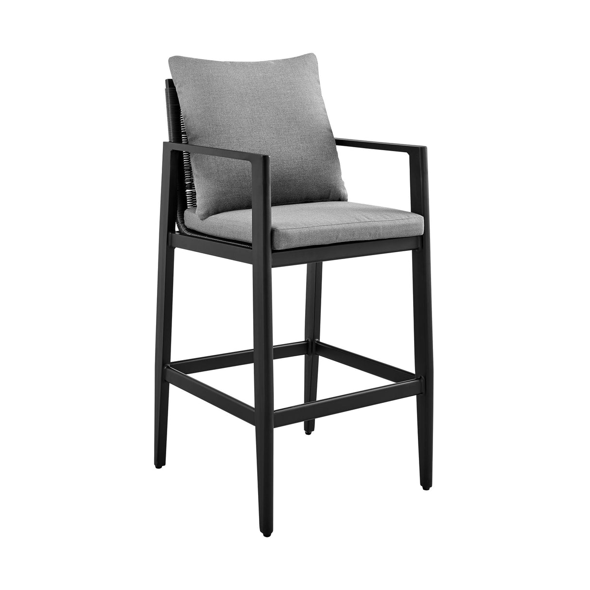 Cayman - Outdoor Patio 5-Piece Bar Table Set In Aluminum With Gray Cushions