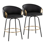 Claire - 26" Fixed-Height Counter Stool With Swivel And Round Gold Metal Footrest (Set of 2) - Black Metal