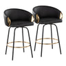 Claire - 26" Fixed-Height Counter Stool With Swivel And Round Gold Metal Footrest (Set of 2) - Black Metal